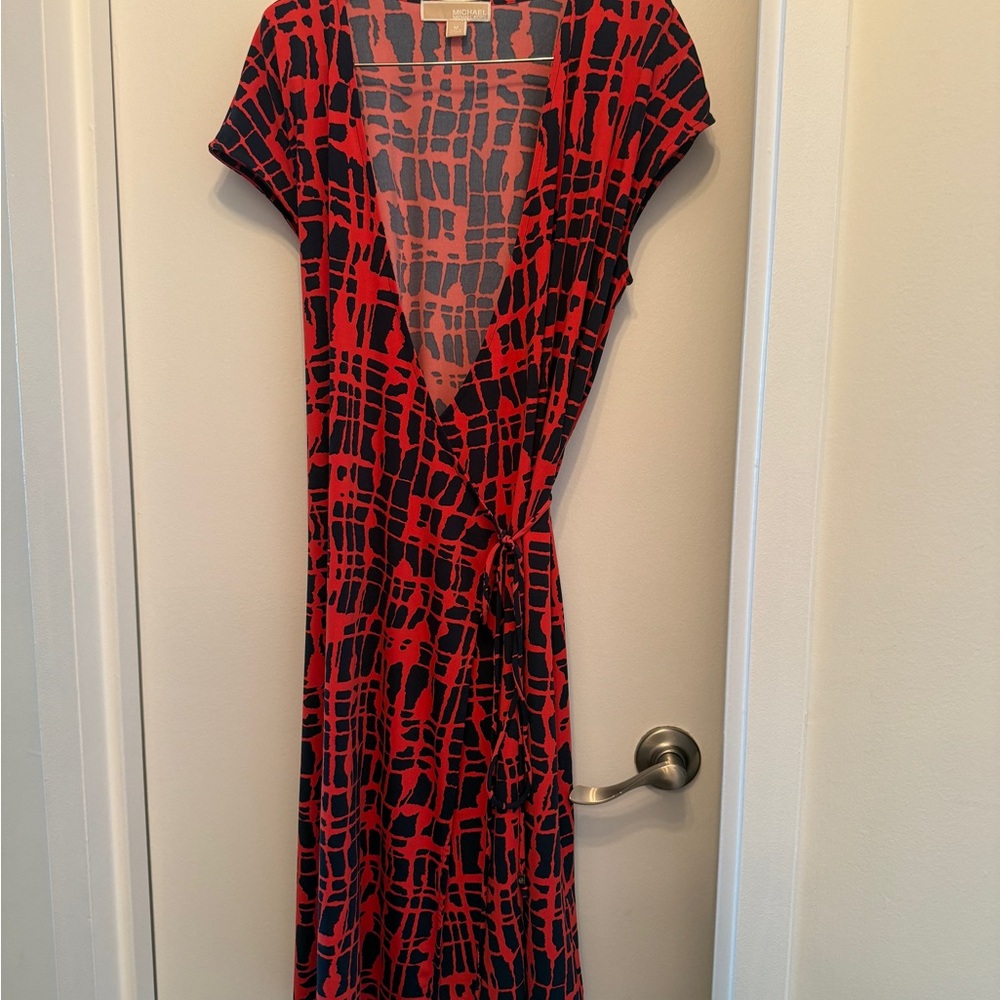Stylish Orange- Red and Blue Patterned Dress